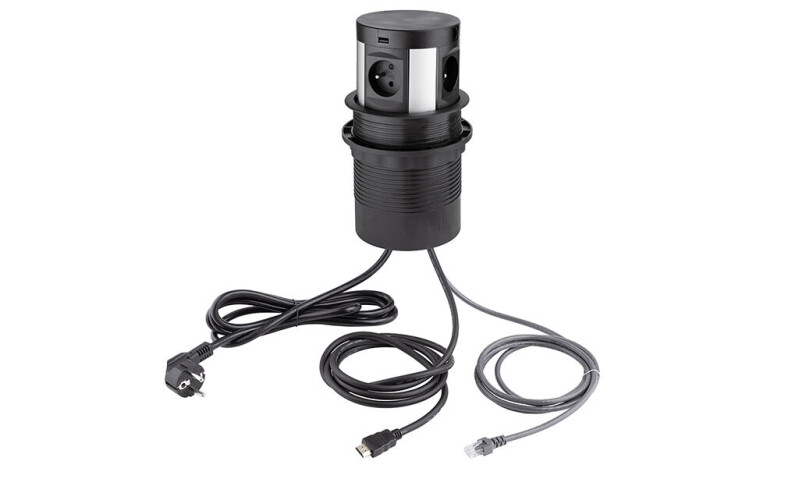 Elektrická výsuvná zásuvka – 4x 230V, USB-A/C, RJ45, HDMI, Bezdrátové nabíjení